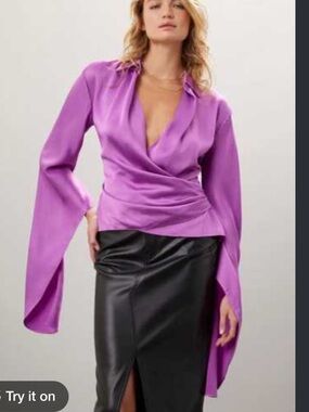 Women's Lavender Wrap Satin Blouse - Stylish V-Neck Top